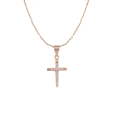 silverline, ασημένιο, γυναικείο, κολιέ με σταυρό, ζιργκόν, ροζ, επιχρύσωμα,