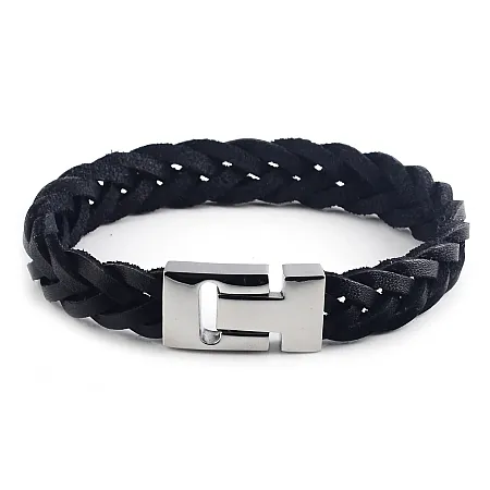 Ανδρικό δερμάτινο βραχιόλι από ανοξείδωτο ατσάλι, 21 εκατοστά,TRIBUTE,0230445701