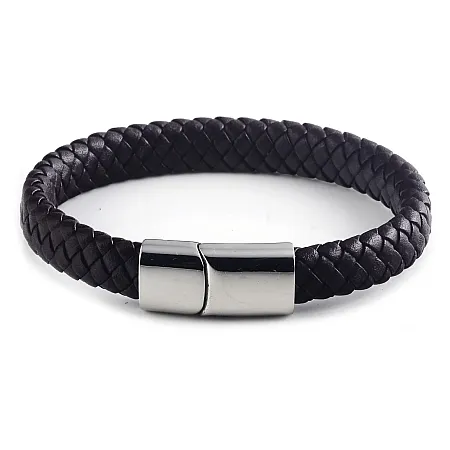 Βραχιόλι ανδρικό από ανοξείδωτο ατσάλι με δέρμα, 21 εκατοστά, TRIBUTE,0230445801