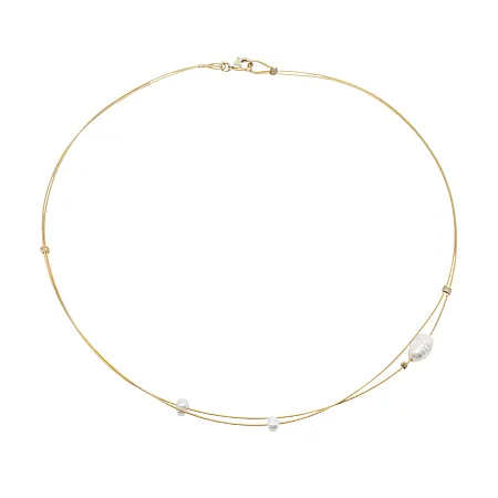 silverline, ασημένιο, γυναικείο, κολιέ, με μαργαριτάρια & κίτρινο επιχρύσωμα, 40 εκατοστά, χειροποίητο