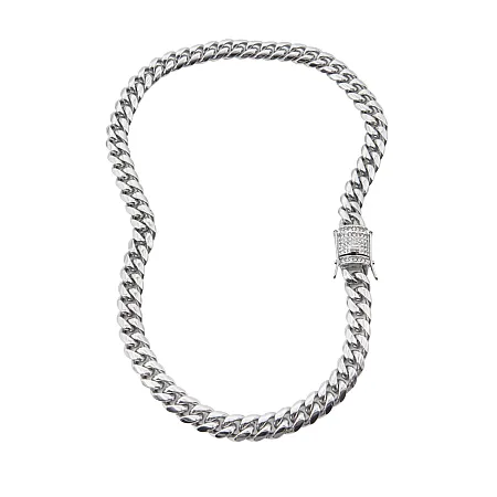 Αλυσίδα γκουρμέ για το λαιμό, unisex καδένα χοντρή με ζιργκόν, 46cm, silverline