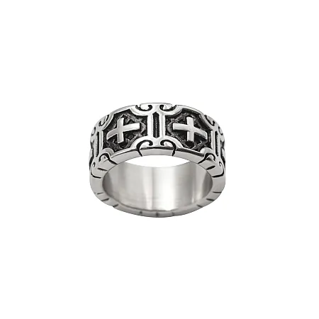 Ανδρικό δαχτυλίδι  με σταυρό από ανοξείδωτο ατσάλι οξειδωμένο,TRIBUTE, 0430693601
