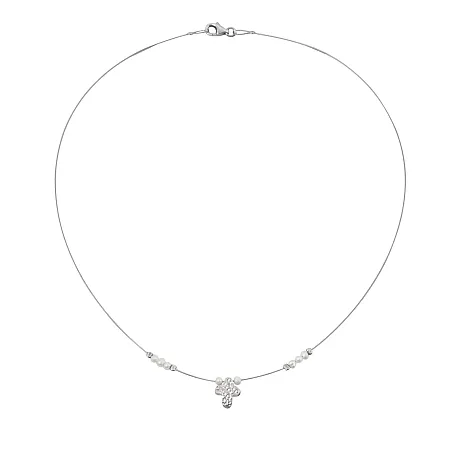 silverline, ασημένιο, γυναικείο, κολιέ με μαργαριτάρια, σταυρό & άσπρο επιπλατίνωμα, 40εκατοστά.