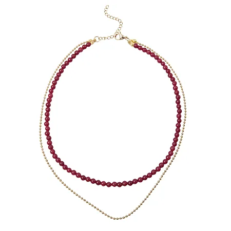 Κολιέ γυναικείο από ανοξείδωτο ατσάλι με κοράλλια, 40+7cm, silverline