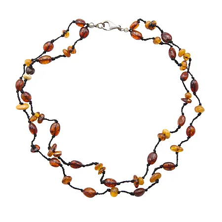 Κολιέ με κεχριμπάρι, ασημένιο, γυναικείο, δύο σειρών, χειροποίητο,45cm,silverline