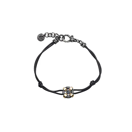 TRIBUTE, αντρικό βραχιόλι με 925 ασήμι, κίτρινο χρυσό 18 καρατίων, μαύρο διαμάντι  0.25, καρατίων, βαμβακερό κορδόνι & μαύρο ρόδιο,0230398301