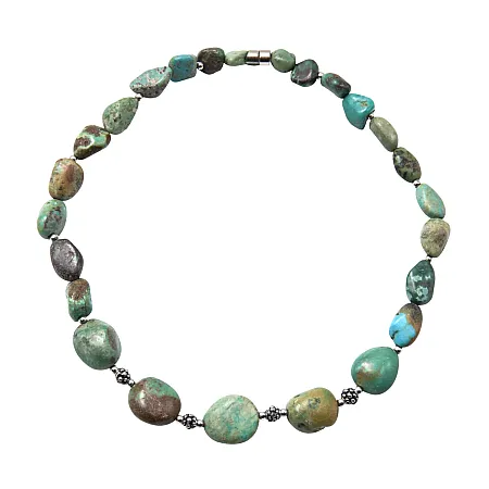 silverline, ασημένιο, χειροποίητο,γυναικείο αντικέ, κολιέ με τυρκουάζ, 42εκατοστών,με, κούμπωμα, μαγνήτη,