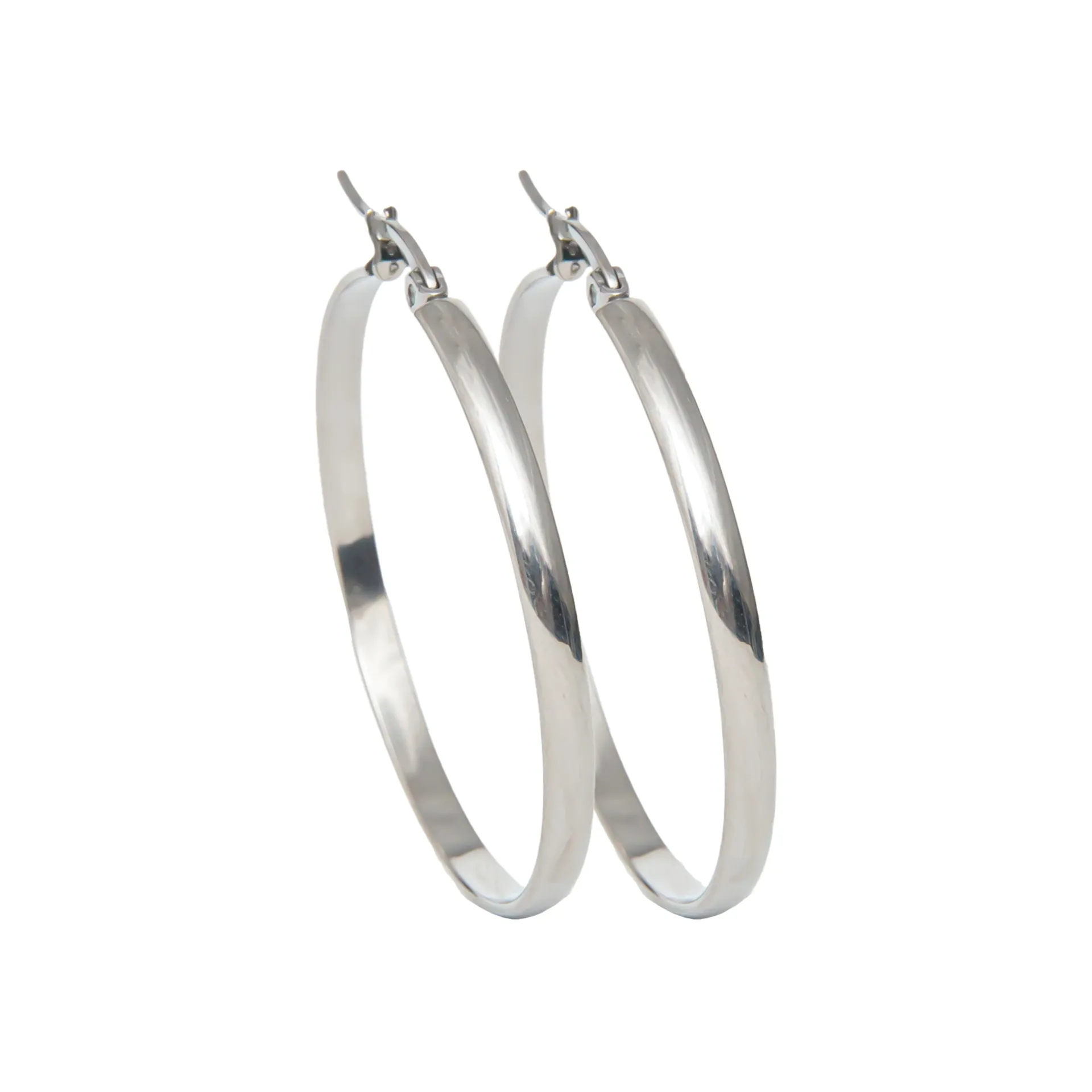 Σκουλαρίκια γυναικεία, μεσαίοι κρίκοι, λουστράτοι,4Χ4 εκατοστά, από ανοξείδωτο ατσάλι, silverline, 0130552001,