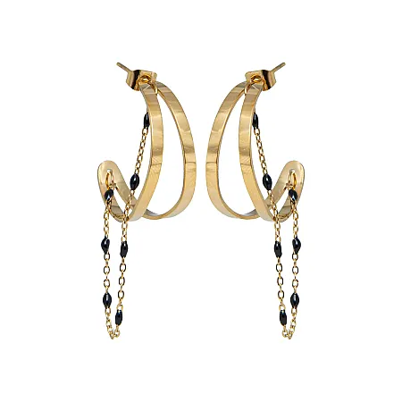 Σκουλαρίκια γυναικεία, μεσαίοι κρίκοι, εντυπωσιακοί, από ανοξείδωτο ατσάλι, με κίτρινο επιχρύσωμα, silverline, 0130551701,