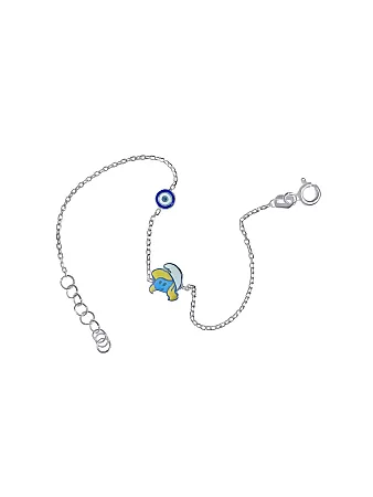Ασημένιο, παιδικό βραχιόλι για κορίτσια, με σμάλτο & μάτι βασκανίας ,14,5 εκατοστά μήκος με αλυσίδα επέκτασης 2,4 εκατοστών, woofie, WBRA9 ,
