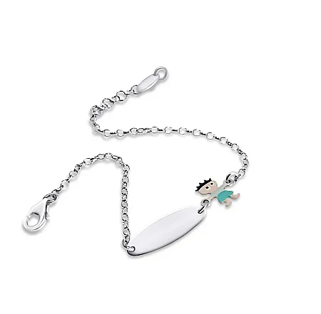 Βραχιόλι, ασημένιο, παιδικό, ταυτότητα , για αγόρια, με σμάλτο διπλής όψης &  άσπρο επιπλατίνωμα, 16 εκατοστά μήκος +αλυσίδα επέκτασης 2 εκατοστά επιπλέον,woofie, 0230419501,