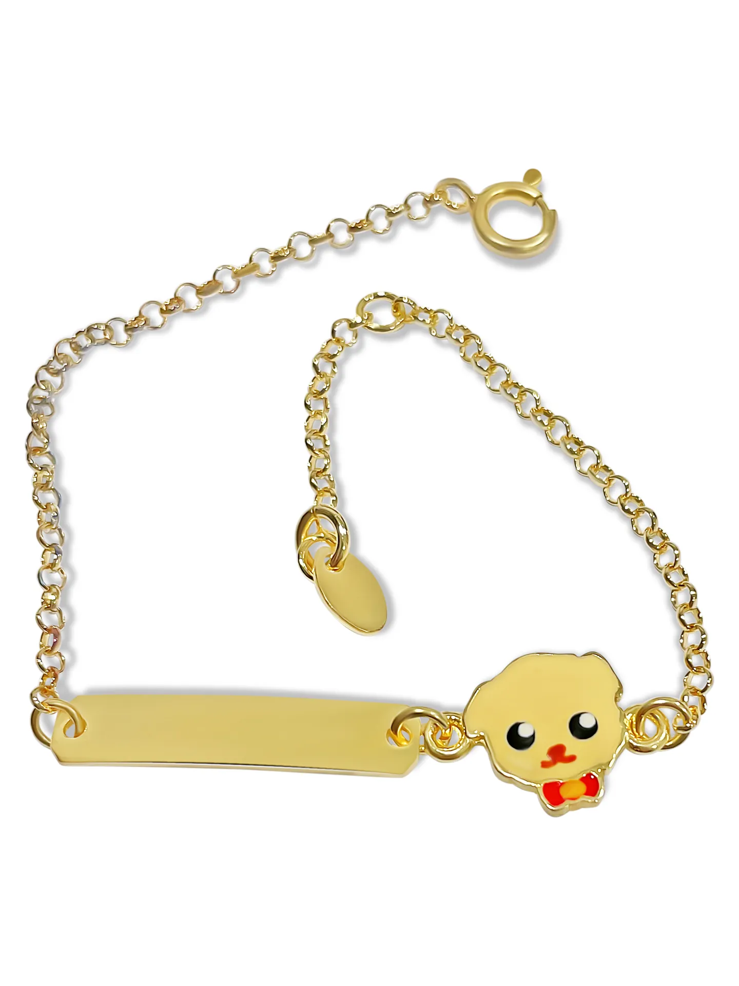 Βραχιόλι, παιδικό, ταυτότητα, για αγοράκια, ασημένιο, με σμάλτο διπλής όψης, 14 εκατοστά μήκος συν 2,3 εκατοστά αλυσίδα επέκτασης, με φατσούλα woofie, & άσπρο επιπλατίνωμα ή κίτρινο επιχρύσωμα, woofie, 0230406302