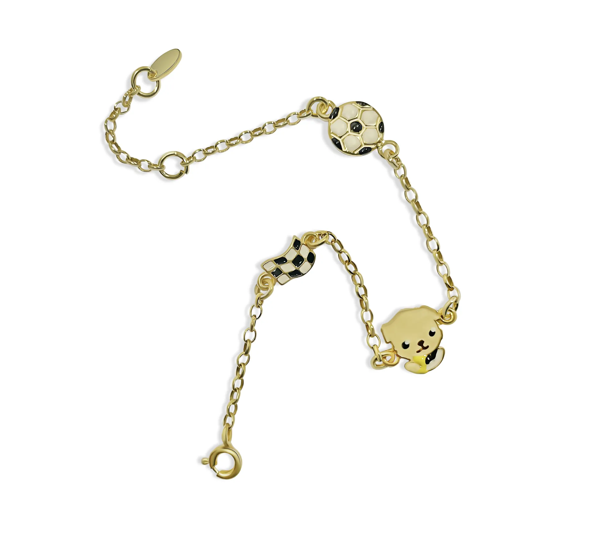 Βραχιόλι, ασημένιο 925, παιδικό, για αγόρια, με σμάλτο διπλής όψης , μπάλα ποδοσφαίρου, διαιτητή, σημαία,  άσπρο επιπλατίνωμα ή κίτρινο επιχρύσωμα, 16 εκατοστά μήκος +αλυσίδα επέκτασης 2 εκατοστά επιπλέον ,woofie, 0230407302,