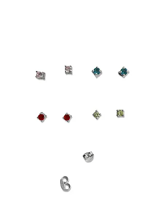 Μονόπετρα σκουλαρίκια παιδικά & γυναικεία, ασημένια, 4 ζευγάρια με ζιργκόν 3 χιλιοστών, επιπλατινωμένα,silverline, 01302209-4color