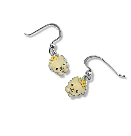 Σκουλαρίκια, ασημένια, παιδικά, με σμάλτο διπλής όψης, φατσούλα woofie πριγκίπισσα, κρεμαστά με γάντζο, επιπλατινωμένα, woofie, 0130530001