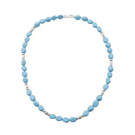 Κολιέ, γυναικείο, χειροποίητο, ασημένιο, με πέτρες τυρκουάζ, 44 εκατοστά, επιπλατινωμένο,silverline, 0320038701