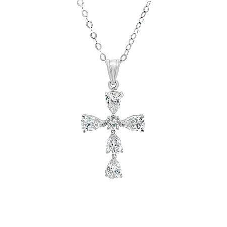 Κολιέ με σταυρό, ασημένιο, γυναικείο, με ζιργκόν & άσπρο επιπλατίνωμα, 3Χ1,7 εκατοστά ο σταυρός, σε 3 διαφορετικ΄α μήκη η καδένα 40, 45 & 50 εκατοστά, silverline, 0530104001NE