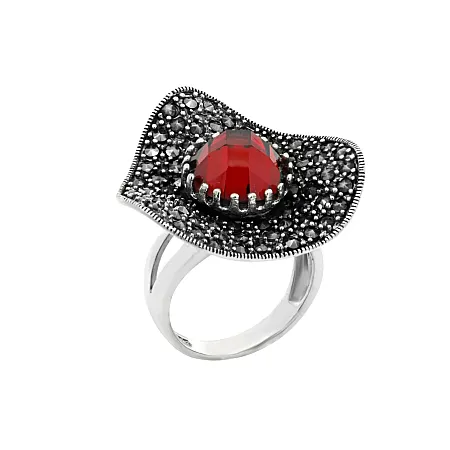 Δαχτυλίδι, ασημένιο, γυναικείο, με μαρκασίτες & ζιργκόν, οξειδωμένο, αντικέ, silverline, 0430608002