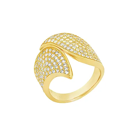 Δαχτυλίδι, γυναικείο, ασημένιο, 925, με κίτρινο επιχρύσωμα & λευκά ζιργκόν, micropave κάρφωμα πετρών , silverline, 0430621802