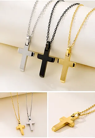 Ατσάλινο ανδρικό κολιέ με σταυρό 3Χ1,5 εκατοστά & 50+5εκατοστά καδένα με επέκταση, σε άσπρο ή μαύρο χρώμα, TRIBUTE,0330346201