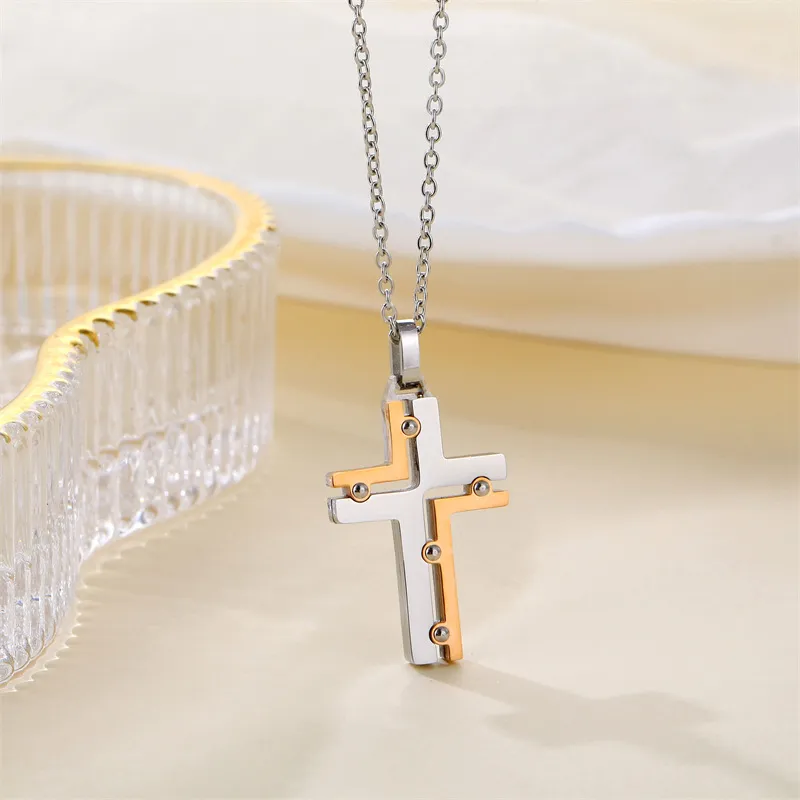 Ανδρικό, ατσάλινο κολιέ με σταυρό 3,1Χ1,7 εκατοστών & 50+5 εκατοστών καδένα με επέκταση, TRIBUTE, 0330347401