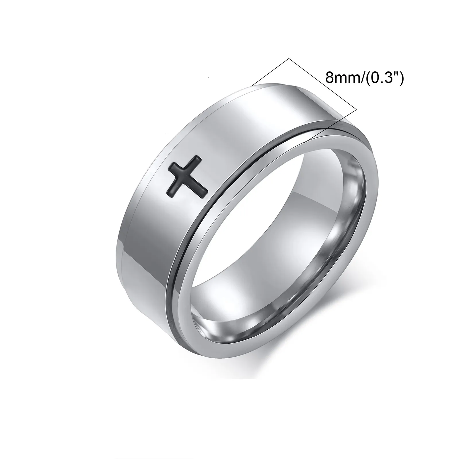 Δαχτυλίδι ανδρικό από ανοξείδωτο ατσάλι, με σταυρό, περιστρεφόμενο, αντιστρές, TRIBUTE, 0430695007