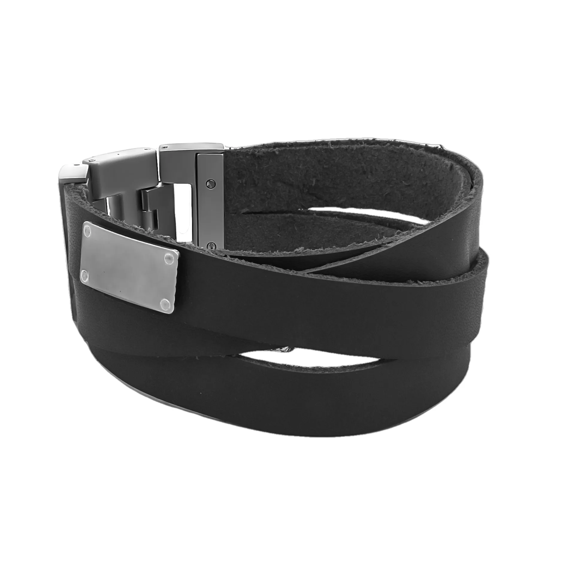 Δερμάτινη χειροπέδα, ανδρικό βραχιόλι από ανοξείδωτο ατσάλι, TRIBUTE, 0230377301