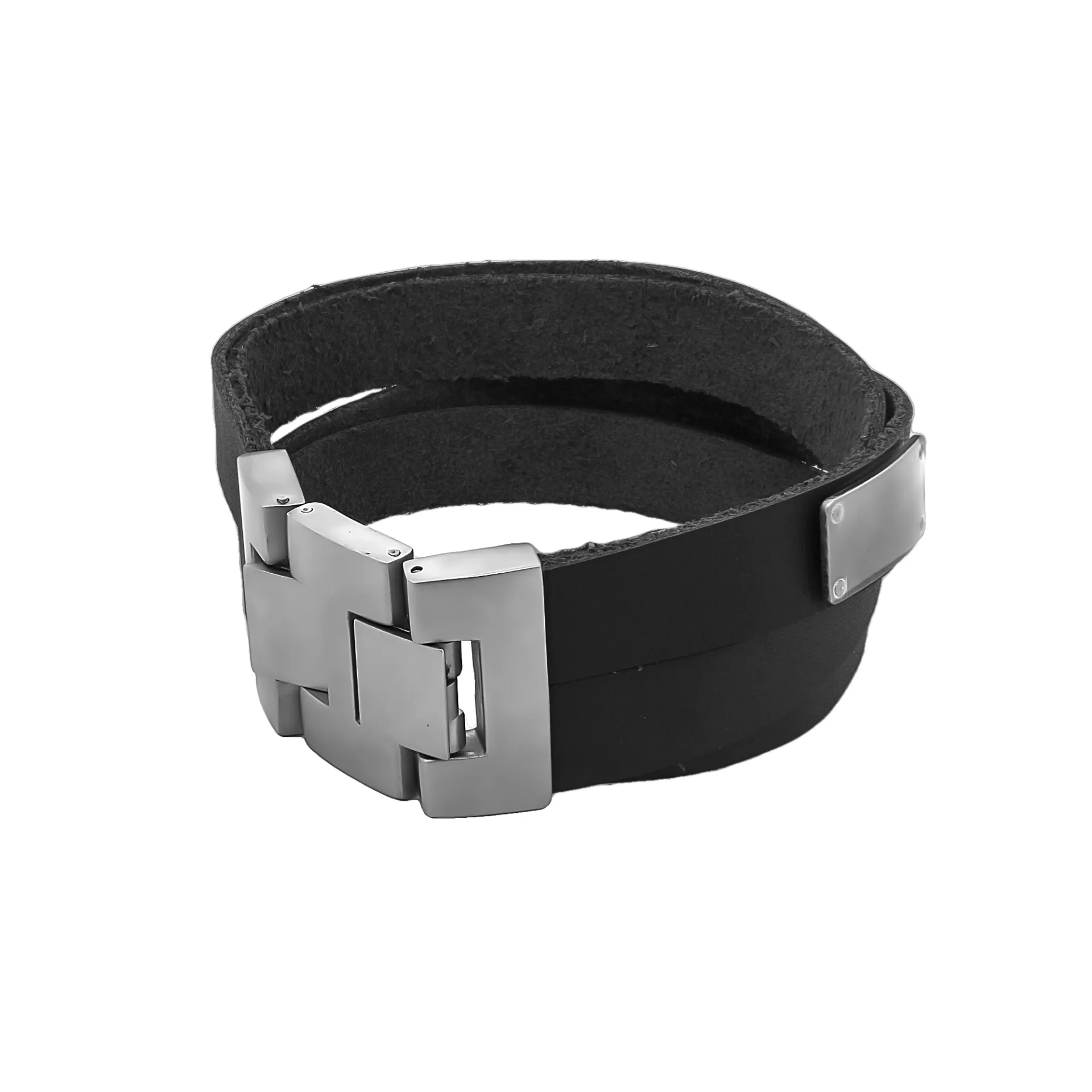 Δερμάτινη χειροπέδα, ανδρικό βραχιόλι από ανοξείδωτο ατσάλι, TRIBUTE, 0230377301