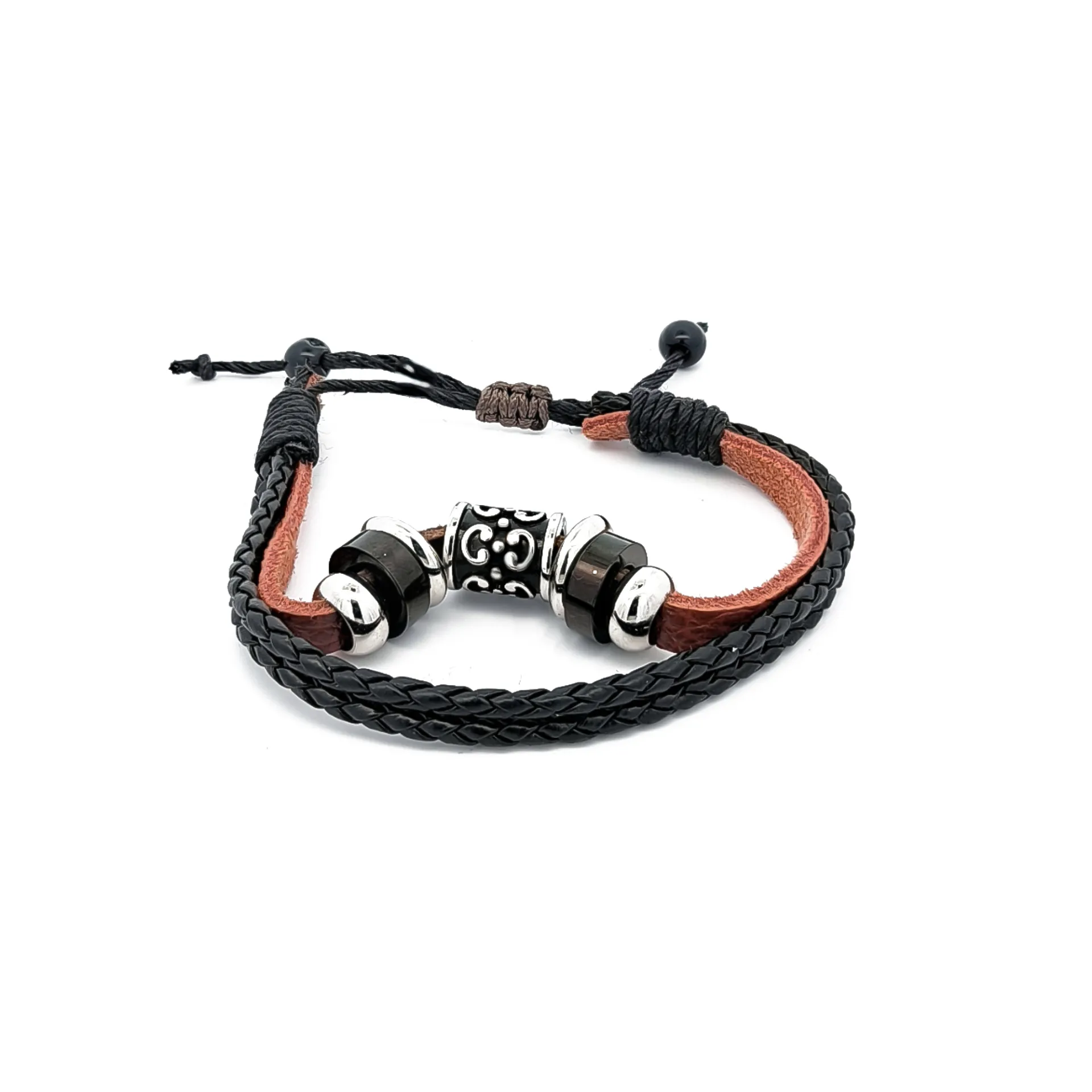 Ανδρικό βραχιόλι από ανοξείδωτο ατσάλι με δέρμα, free size, TRIBUTE, 0230376502