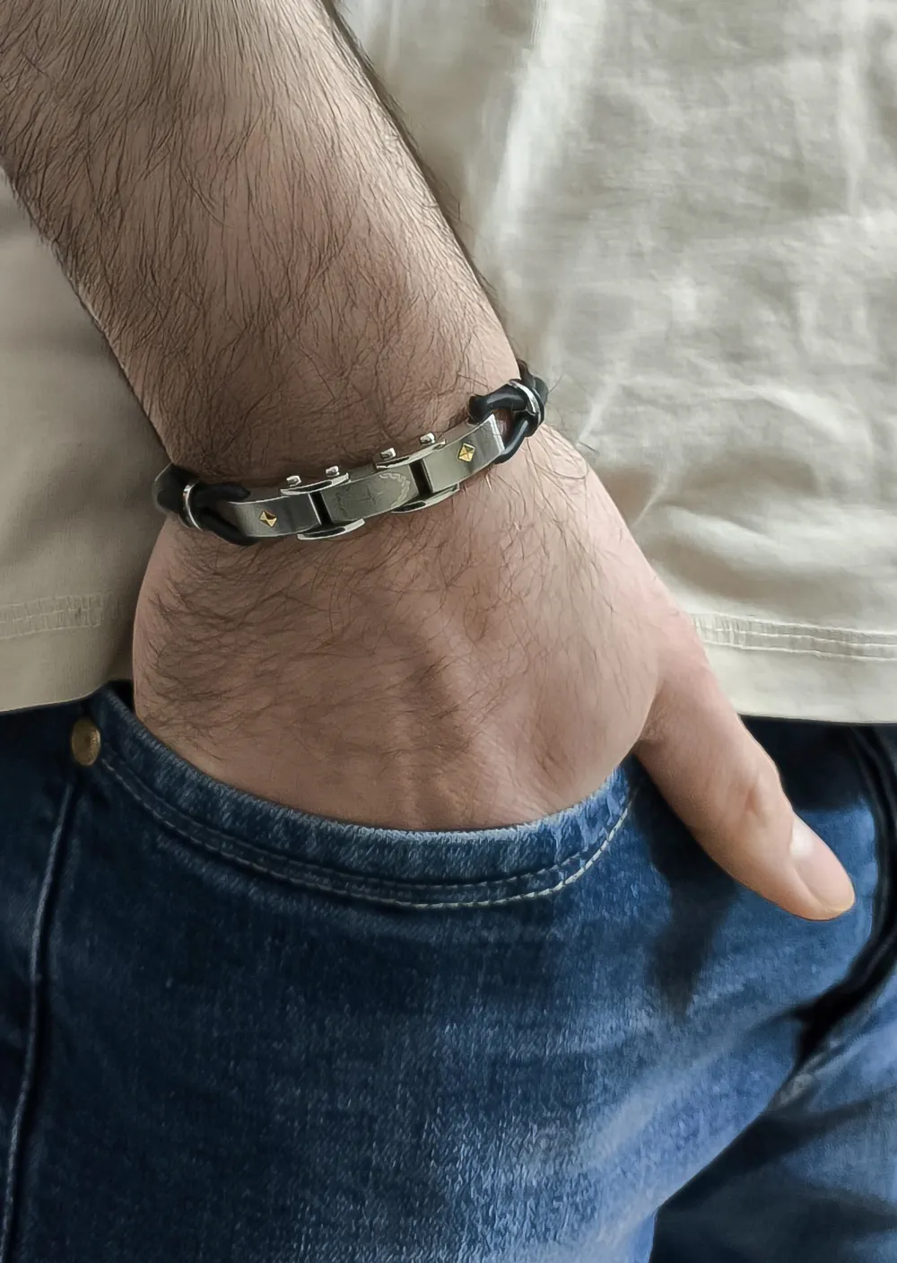 Ανδρικό βραχιόλι με καουτσούκ, πυξίδα & ανοξείδωτο ατσάλι, 21,5 εκατοστά, TRIBUTE, 0230330201